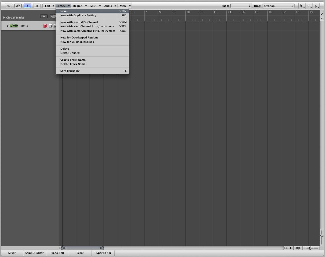 New track in the arrange window
