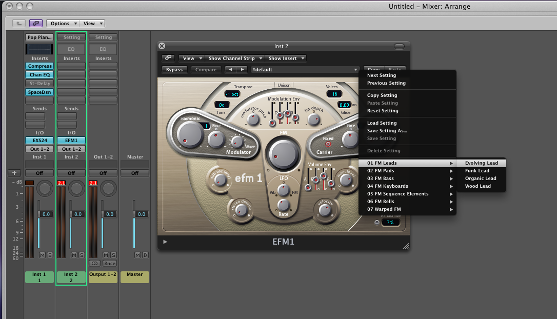 Accessing presets in instruments