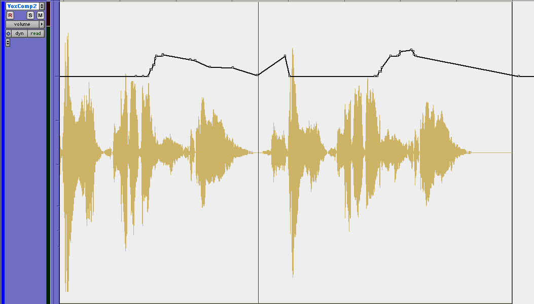 Vocal Automation Here I "bump up" the volume of certain words by a few dB
